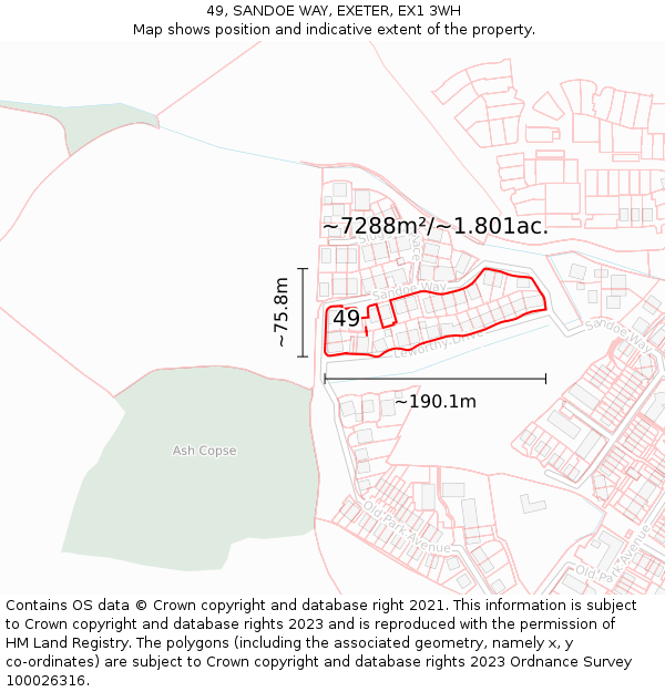 49, SANDOE WAY, EXETER, EX1 3WH: Plot and title map