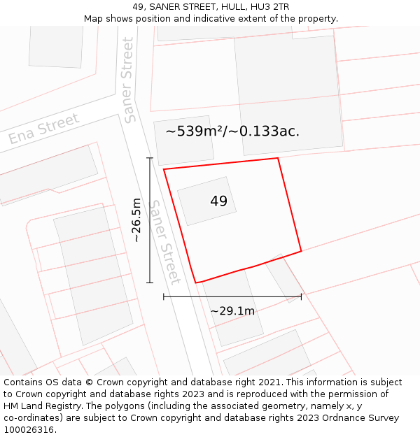 49, SANER STREET, HULL, HU3 2TR: Plot and title map