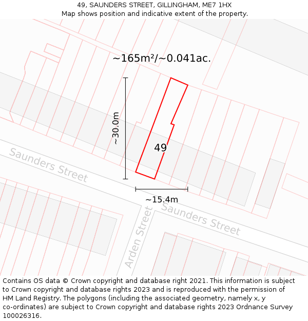 49, SAUNDERS STREET, GILLINGHAM, ME7 1HX: Plot and title map