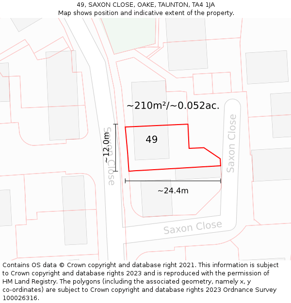 49, SAXON CLOSE, OAKE, TAUNTON, TA4 1JA: Plot and title map