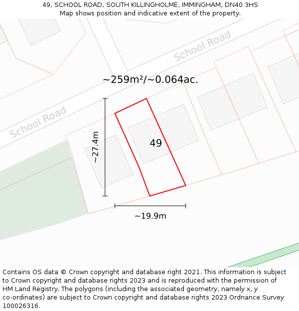 49, SCHOOL ROAD, SOUTH KILLINGHOLME, IMMINGHAM, DN40 3HS: Plot and title map