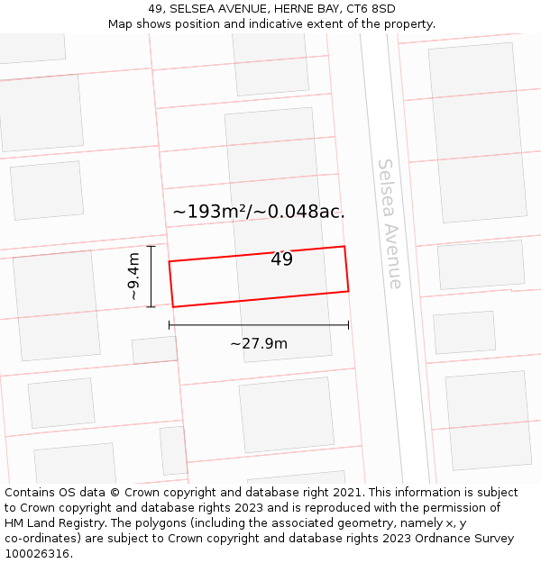 49, SELSEA AVENUE, HERNE BAY, CT6 8SD: Plot and title map