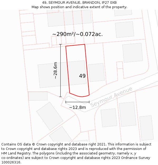 49, SEYMOUR AVENUE, BRANDON, IP27 0XB: Plot and title map