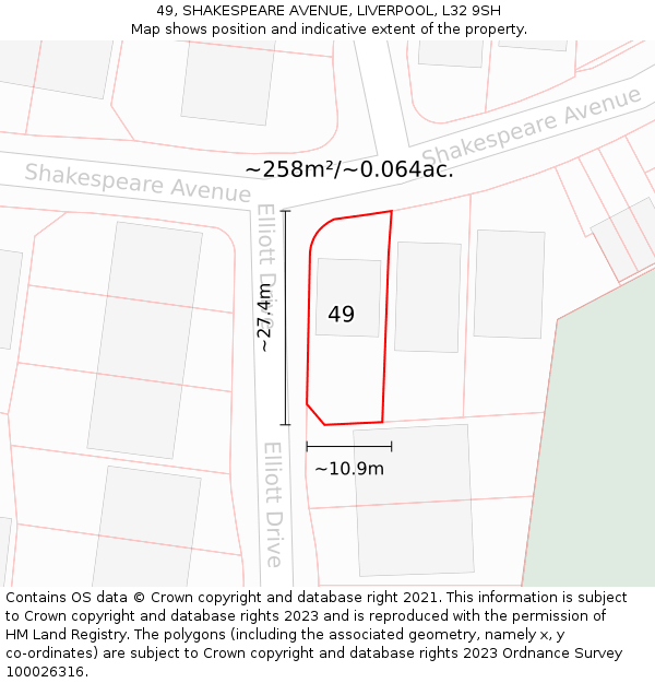 49, SHAKESPEARE AVENUE, LIVERPOOL, L32 9SH: Plot and title map