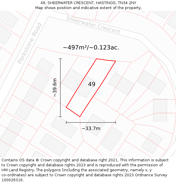 49, SHEERWATER CRESCENT, HASTINGS, TN34 2NY: Plot and title map