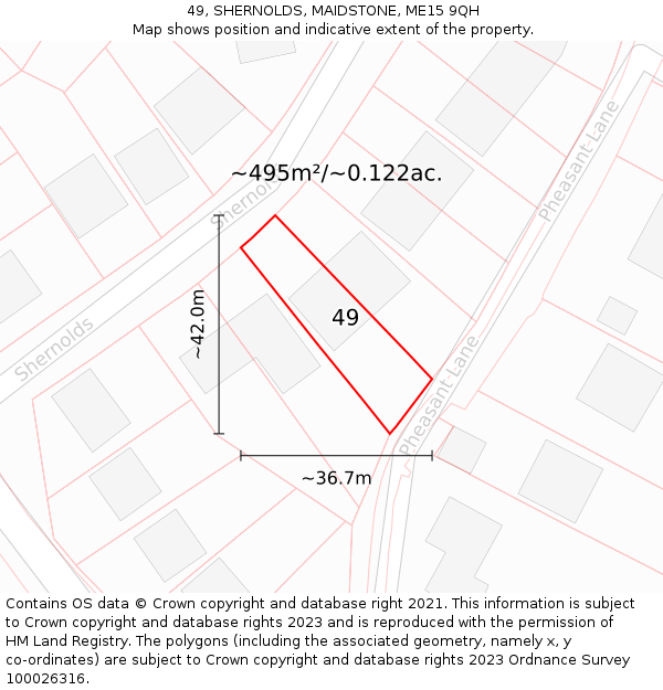 49, SHERNOLDS, MAIDSTONE, ME15 9QH: Plot and title map