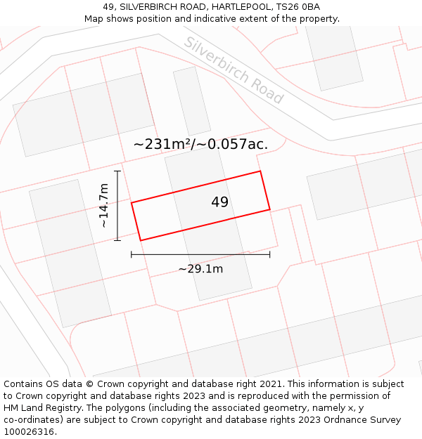 49, SILVERBIRCH ROAD, HARTLEPOOL, TS26 0BA: Plot and title map