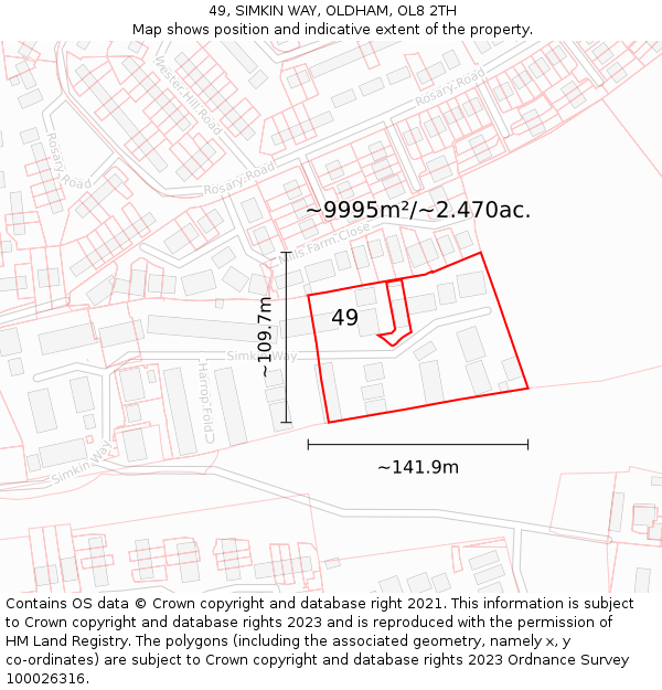 49, SIMKIN WAY, OLDHAM, OL8 2TH: Plot and title map
