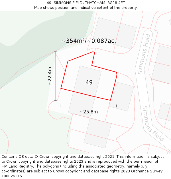 49, SIMMONS FIELD, THATCHAM, RG18 4ET: Plot and title map