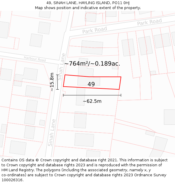 49, SINAH LANE, HAYLING ISLAND, PO11 0HJ: Plot and title map