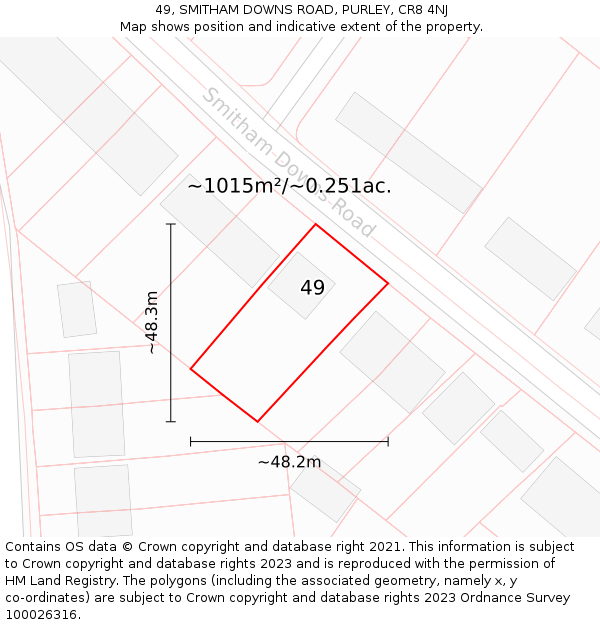 49, SMITHAM DOWNS ROAD, PURLEY, CR8 4NJ: Plot and title map