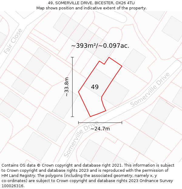 49, SOMERVILLE DRIVE, BICESTER, OX26 4TU: Plot and title map