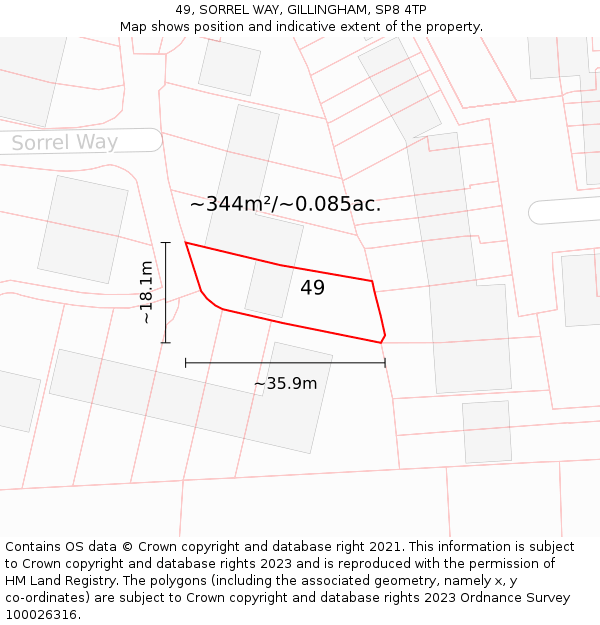 49, SORREL WAY, GILLINGHAM, SP8 4TP: Plot and title map