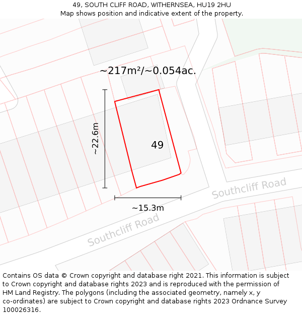 49, SOUTH CLIFF ROAD, WITHERNSEA, HU19 2HU: Plot and title map