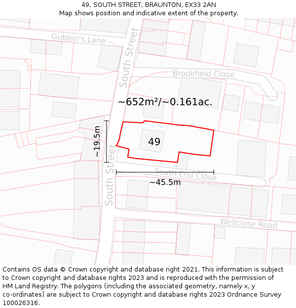49, SOUTH STREET, BRAUNTON, EX33 2AN: Plot and title map