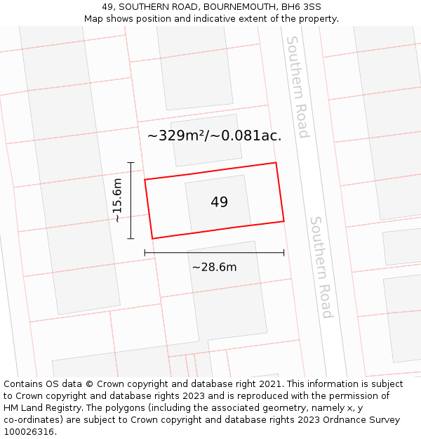 49, SOUTHERN ROAD, BOURNEMOUTH, BH6 3SS: Plot and title map