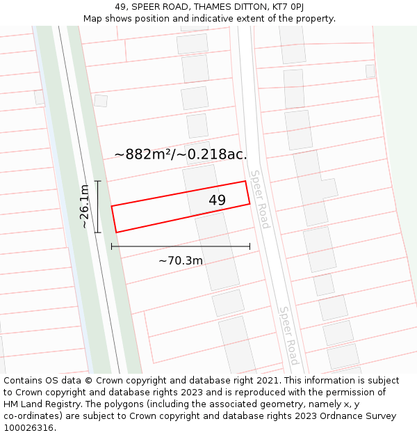 49, SPEER ROAD, THAMES DITTON, KT7 0PJ: Plot and title map