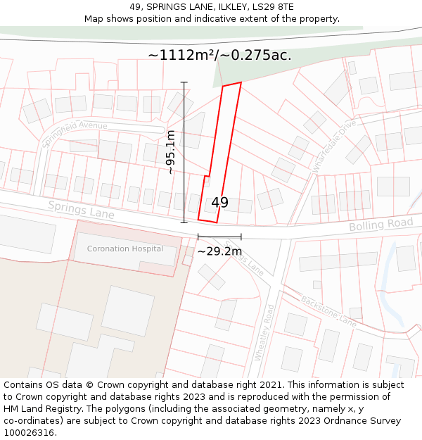 49, SPRINGS LANE, ILKLEY, LS29 8TE: Plot and title map