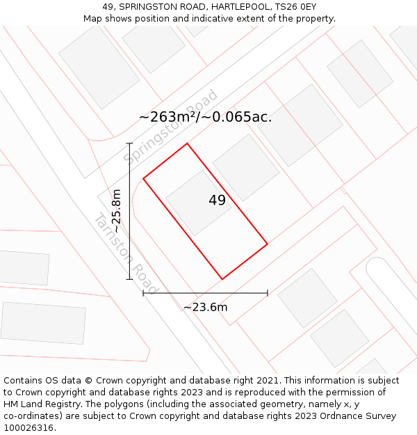 49, SPRINGSTON ROAD, HARTLEPOOL, TS26 0EY: Plot and title map