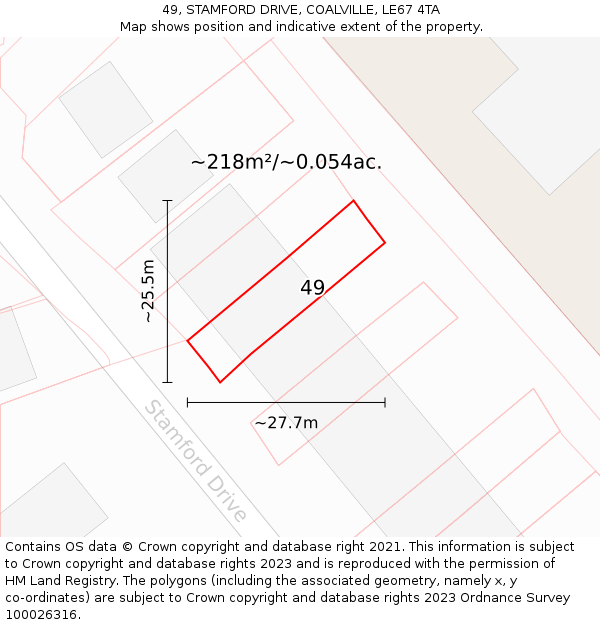 49, STAMFORD DRIVE, COALVILLE, LE67 4TA: Plot and title map