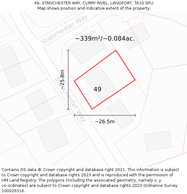 49, STANCHESTER WAY, CURRY RIVEL, LANGPORT, TA10 0PU: Plot and title map