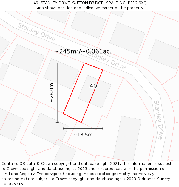 49, STANLEY DRIVE, SUTTON BRIDGE, SPALDING, PE12 9XQ: Plot and title map