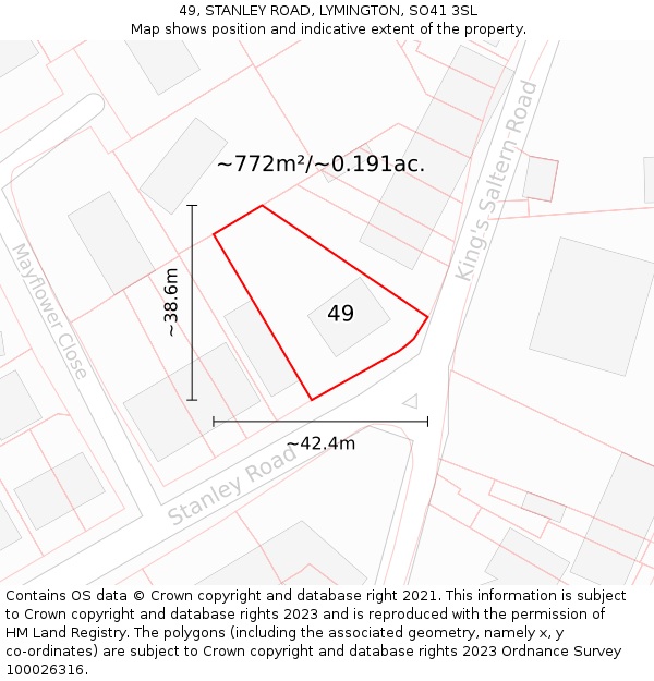 49, STANLEY ROAD, LYMINGTON, SO41 3SL: Plot and title map