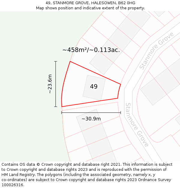 49, STANMORE GROVE, HALESOWEN, B62 0HG: Plot and title map