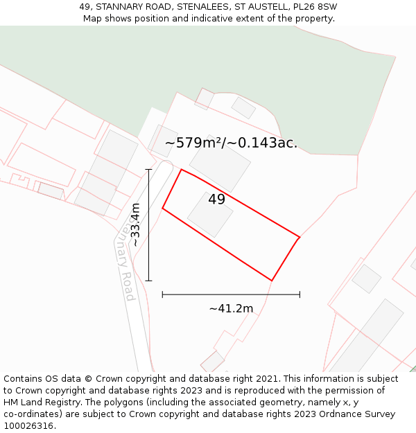 49, STANNARY ROAD, STENALEES, ST AUSTELL, PL26 8SW: Plot and title map