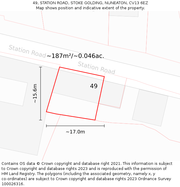 49, STATION ROAD, STOKE GOLDING, NUNEATON, CV13 6EZ: Plot and title map