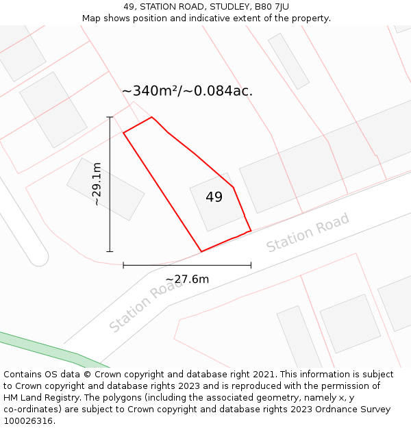 49, STATION ROAD, STUDLEY, B80 7JU: Plot and title map