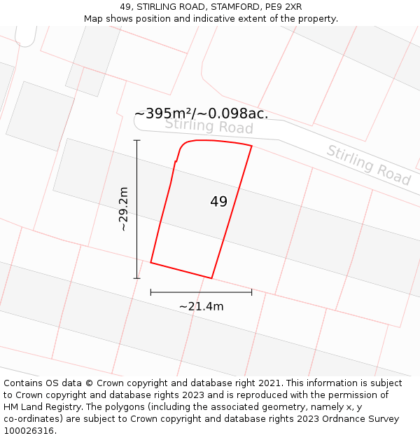 49, STIRLING ROAD, STAMFORD, PE9 2XR: Plot and title map