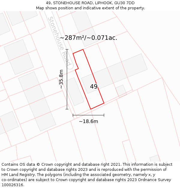 49, STONEHOUSE ROAD, LIPHOOK, GU30 7DD: Plot and title map