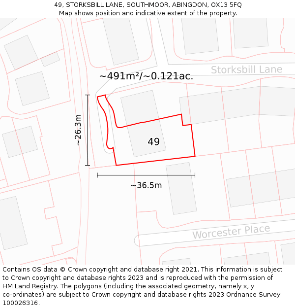 49, STORKSBILL LANE, SOUTHMOOR, ABINGDON, OX13 5FQ: Plot and title map