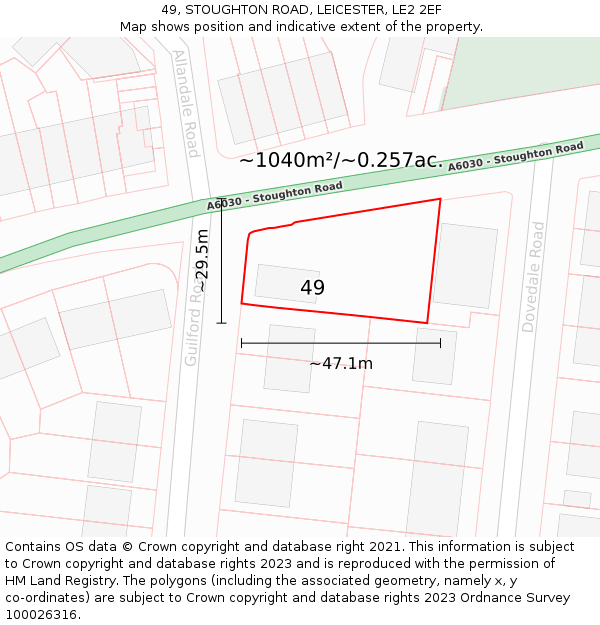 49, STOUGHTON ROAD, LEICESTER, LE2 2EF: Plot and title map