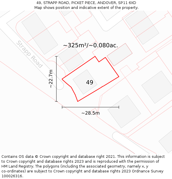 49, STRAPP ROAD, PICKET PIECE, ANDOVER, SP11 6XD: Plot and title map