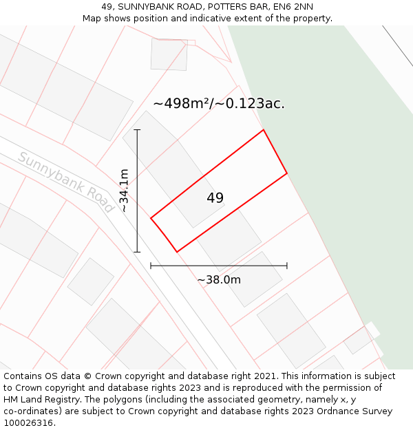 49, SUNNYBANK ROAD, POTTERS BAR, EN6 2NN: Plot and title map