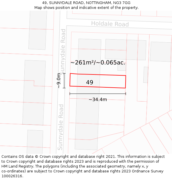 49, SUNNYDALE ROAD, NOTTINGHAM, NG3 7GG: Plot and title map