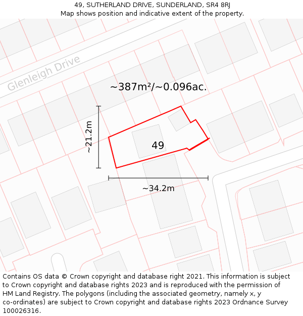 49, SUTHERLAND DRIVE, SUNDERLAND, SR4 8RJ: Plot and title map