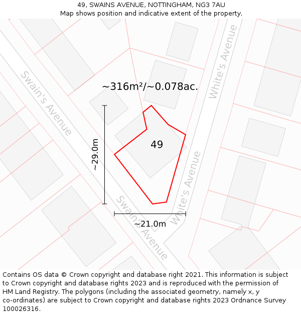 49, SWAINS AVENUE, NOTTINGHAM, NG3 7AU: Plot and title map