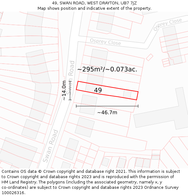 49, SWAN ROAD, WEST DRAYTON, UB7 7JZ: Plot and title map