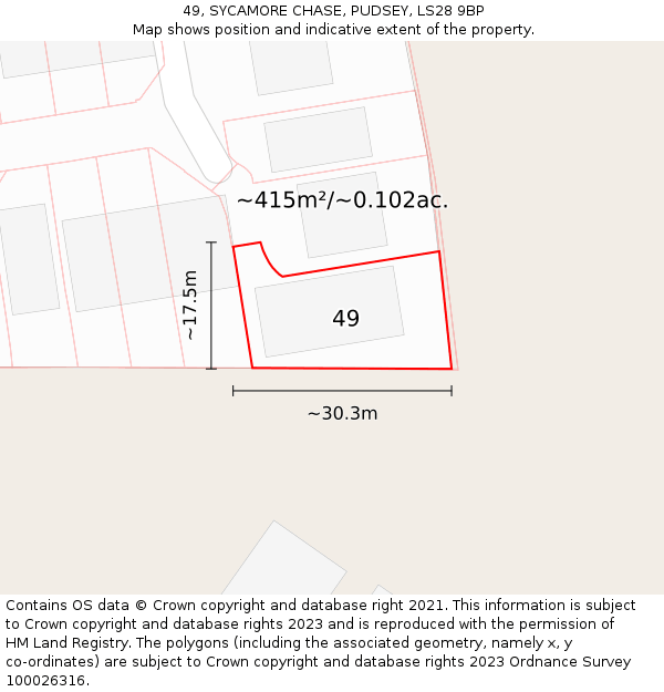 49, SYCAMORE CHASE, PUDSEY, LS28 9BP: Plot and title map