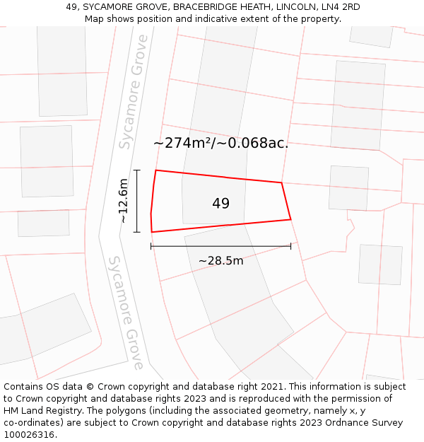 49, SYCAMORE GROVE, BRACEBRIDGE HEATH, LINCOLN, LN4 2RD: Plot and title map