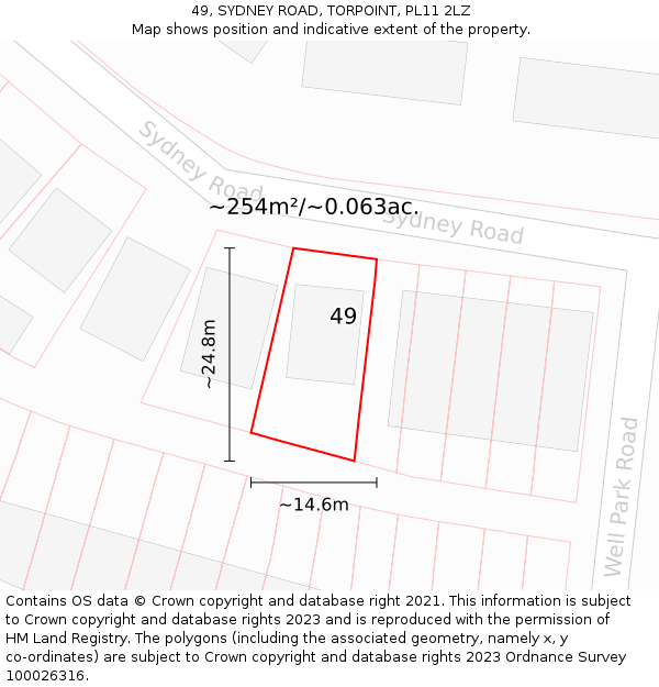 49, SYDNEY ROAD, TORPOINT, PL11 2LZ: Plot and title map