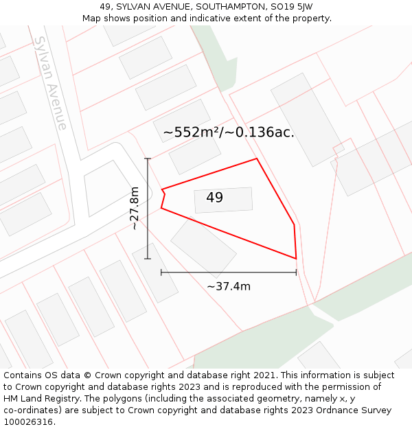 49, SYLVAN AVENUE, SOUTHAMPTON, SO19 5JW: Plot and title map