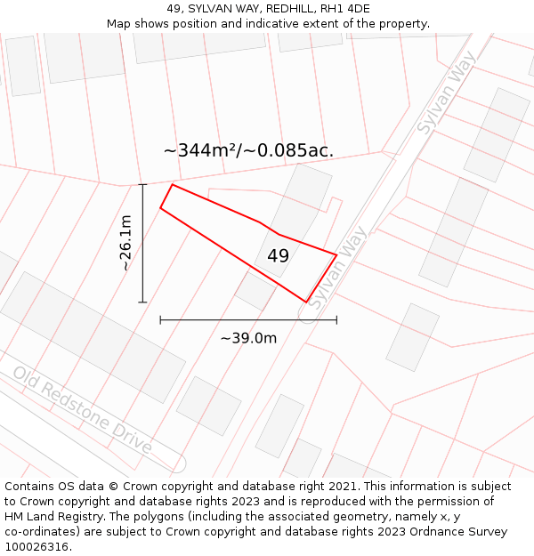 49, SYLVAN WAY, REDHILL, RH1 4DE: Plot and title map