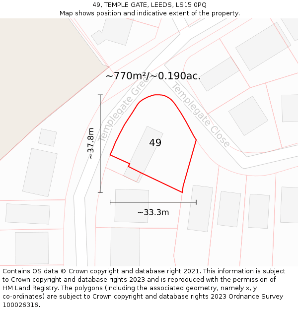 49, TEMPLE GATE, LEEDS, LS15 0PQ: Plot and title map
