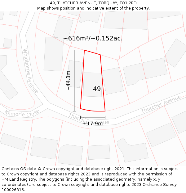 49, THATCHER AVENUE, TORQUAY, TQ1 2PD: Plot and title map