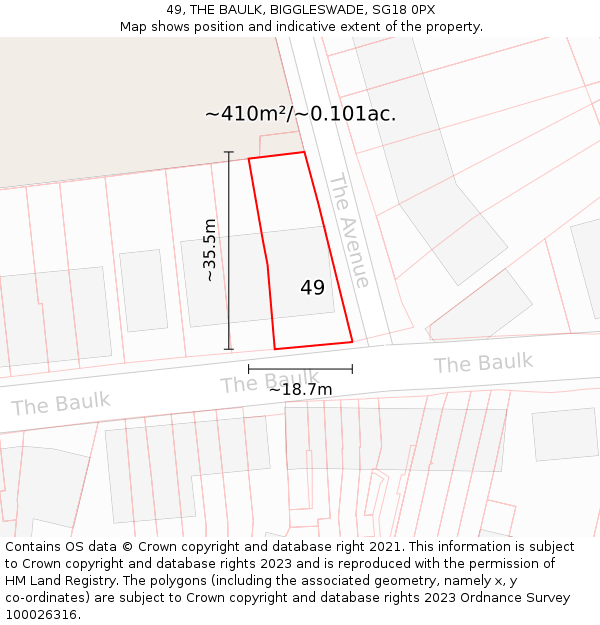 49, THE BAULK, BIGGLESWADE, SG18 0PX: Plot and title map