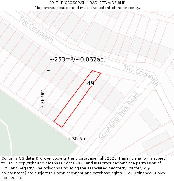 49, THE CROSSPATH, RADLETT, WD7 8HP: Plot and title map